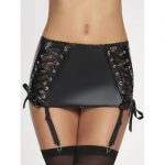 7Heaven Wet Look Lace Suspender Skirt and Stockings Set